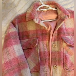 Pink and cream plaid long jacket